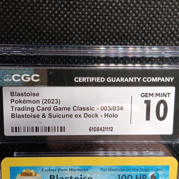 Blastoise Pokemon 003/034 Blastoise & Suicune Ex Deck Holo CGC Gem Mint 10 - Picture 3 of 3